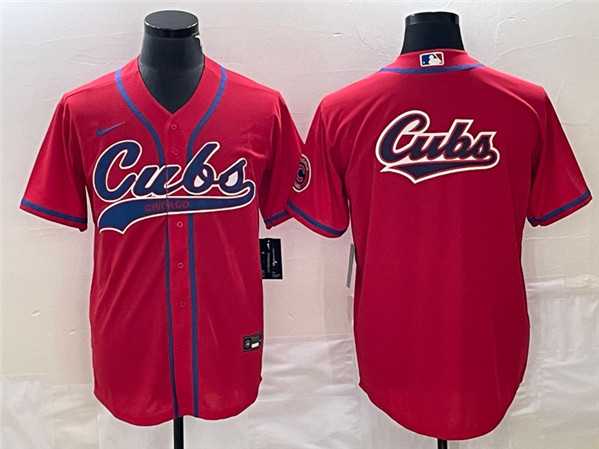 Men%27s Chicago Cubs Red Team Big Logo Cool Base Stitched Jersey->cincinnati reds->MLB Jersey